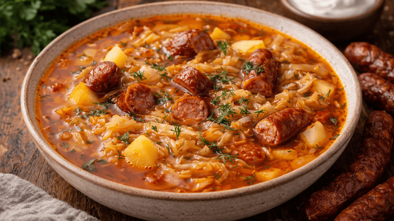 Ароматный и сытный суп с копчёными охотничьими ...