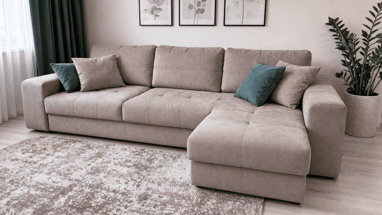 Гостиная с диваном у стены кажется привычной и ...