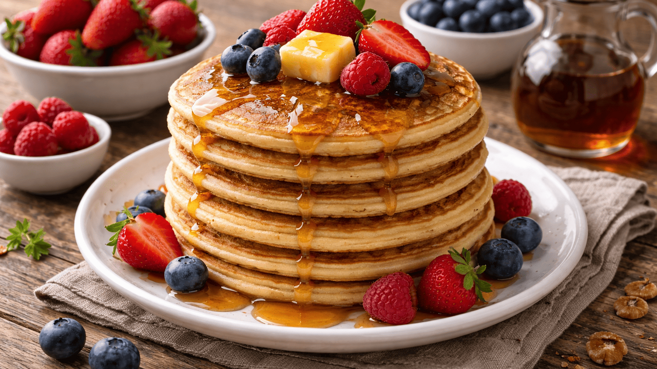 Нежные домашние панкейки с йогуртом, медом и яг...