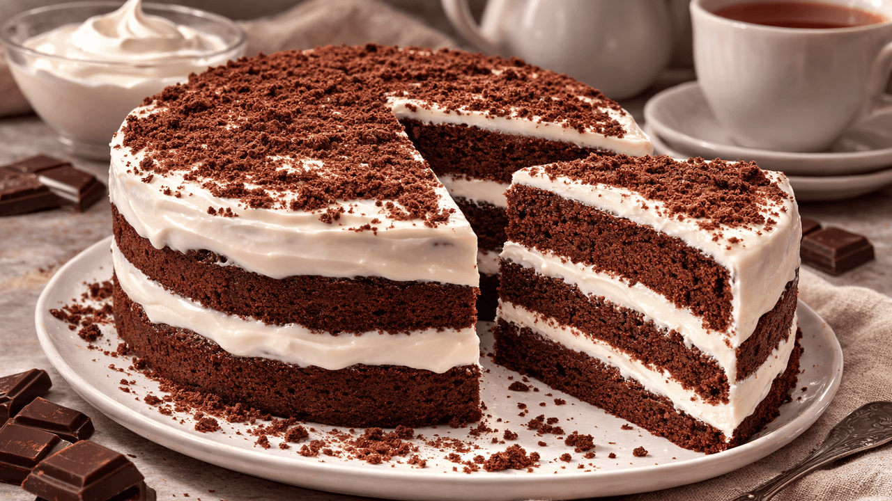 **Мягкий шоколадный торт из простых продуктов м...