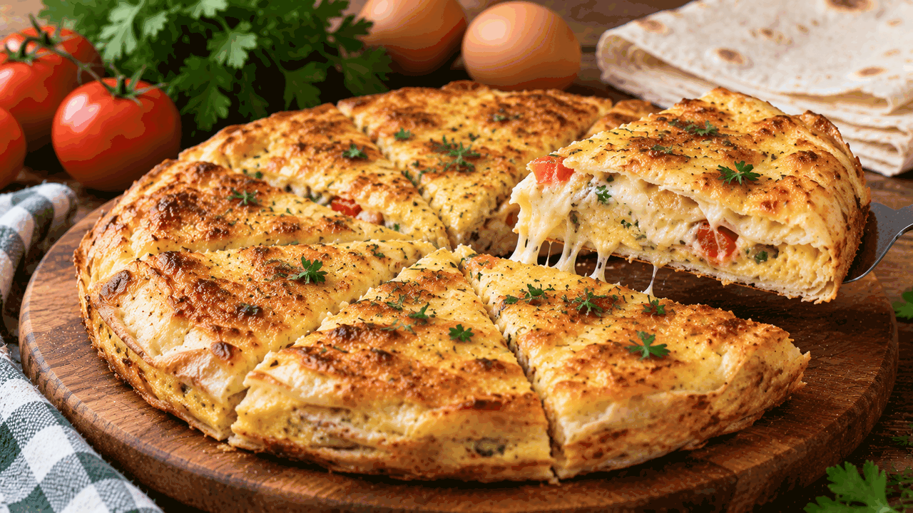 Быстрый пирог из лаваша и двух яиц готовится пр...