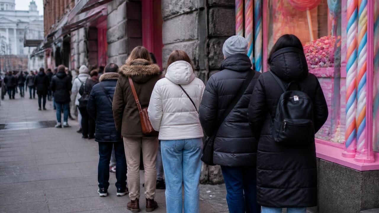 Очередь к магазину шведских конфет Bubs в Хельс...