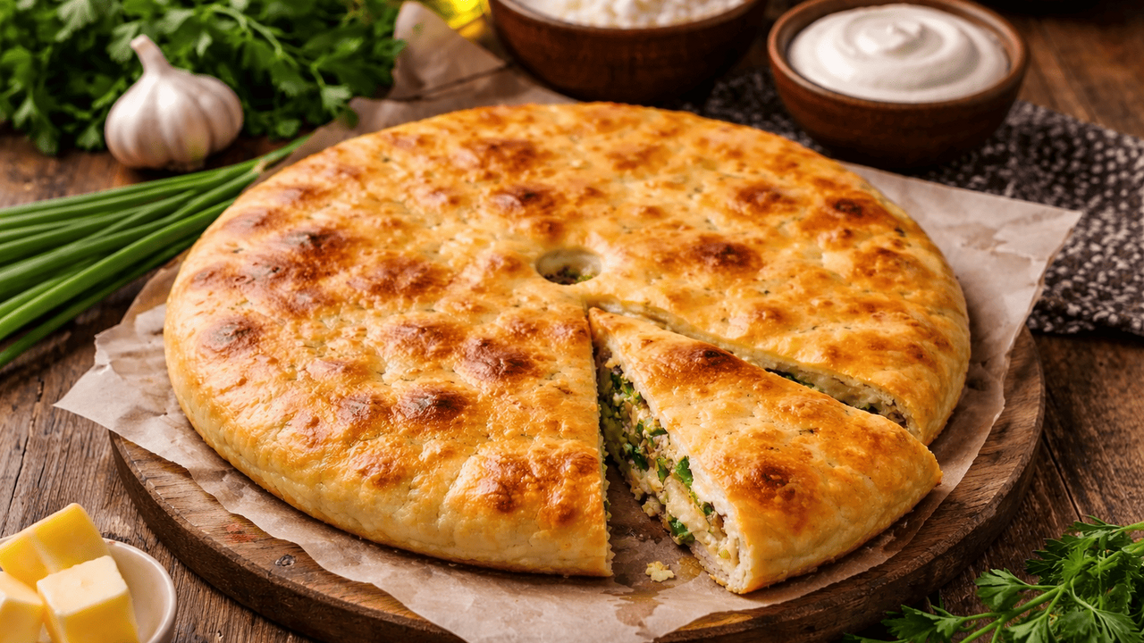 Осетинский пирог картофджин с картофелем и сыро...