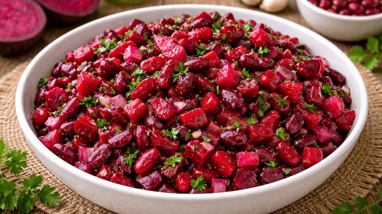 Этот яркий салат из свеклы и фасоли готовится з...