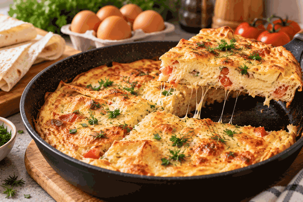 Лаваш режу полосками и заливаю яйцами: ленивый завтрак получается сытнее обычного омлета