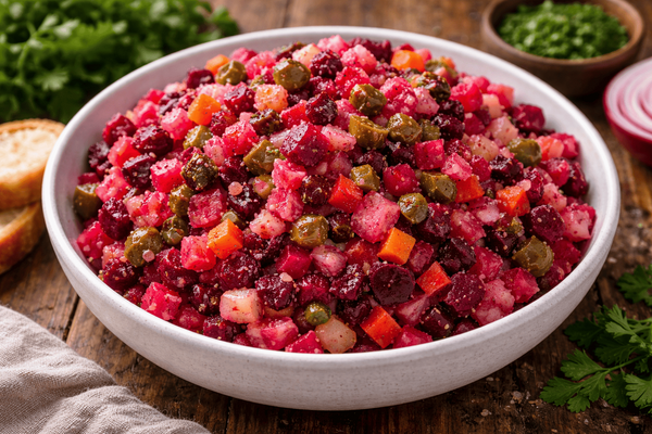 Попробовав такой винегрет многие забывают о привычном варианте: весь секрет в необычной заправке