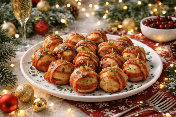 Гениальное решение для новогоднего стола: картофельно-куриные шары в беконе