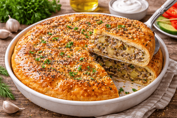 Тесто получается мягким как пух: мясной пирог с картошкой удивляет сочностью и ароматом