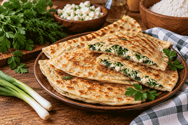 Кутабы с сыром и зеленью без духовки: тонкое тесто и сочная начинка — жарятся за считаные минуты