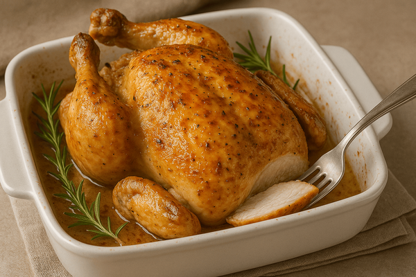 Корочка выходит золотистой, мясо — удивительно сочным: цыплёнок в духовке превращает домашний ужин в ресторанный